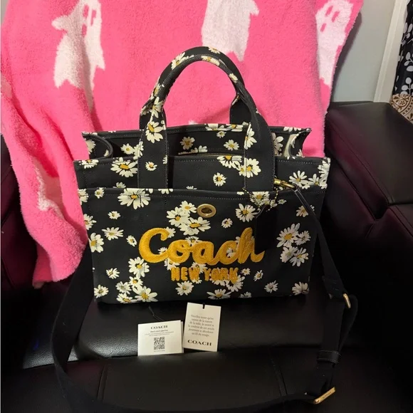 Coach Black and Yellow Floral Tote - Picture 2 of 5